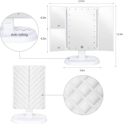 Miroir de Maquillage à Trois Volets avec Lumières LED